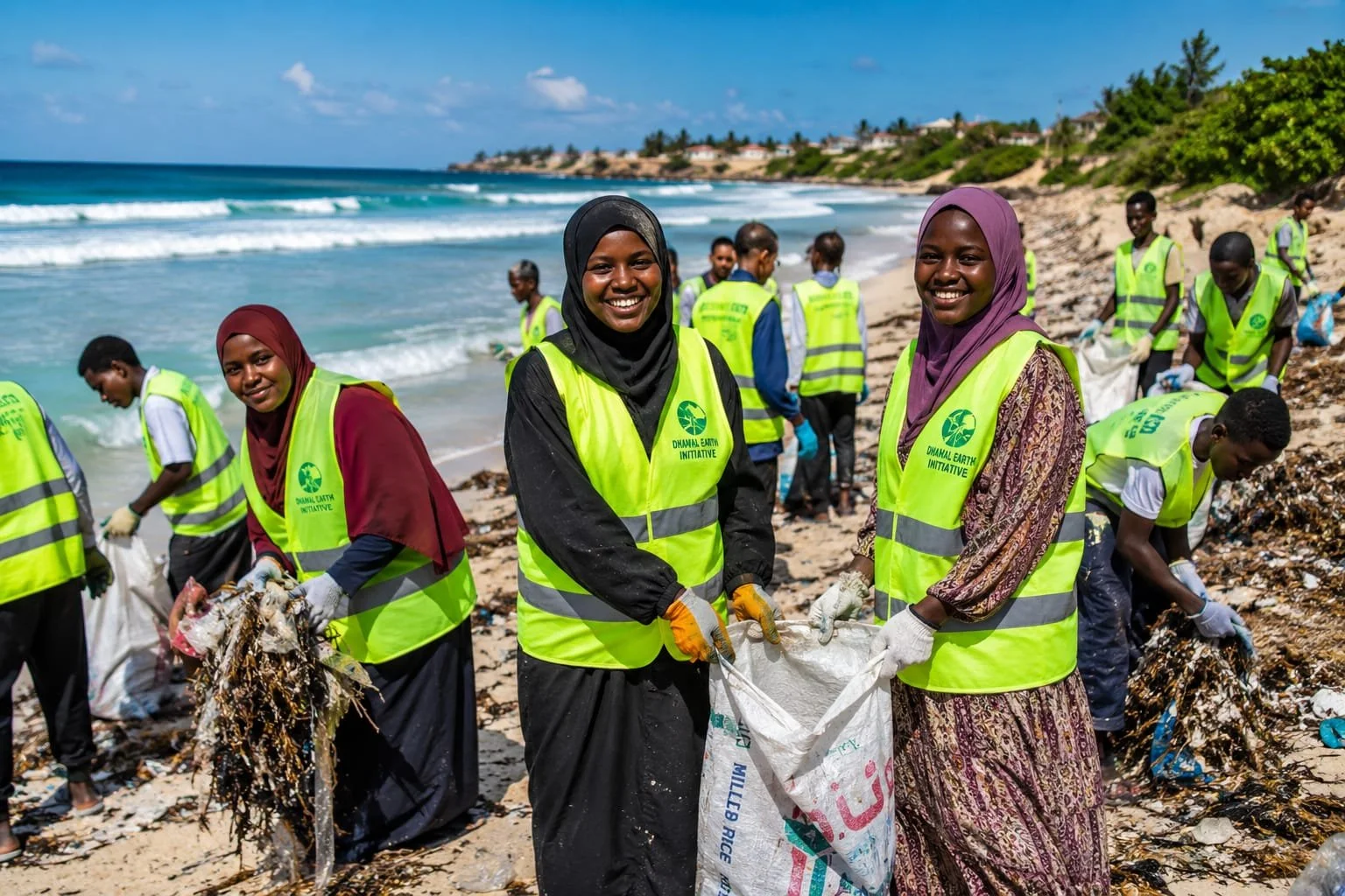 Youth volunteers participating in a coastal cleanup initiative.