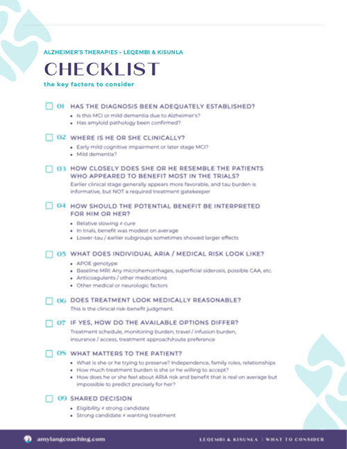 Alzheimer's Treatment Decision Checklist — sneak peek
