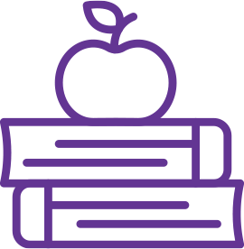 Outline drawing of an apple on top of a stack of three books