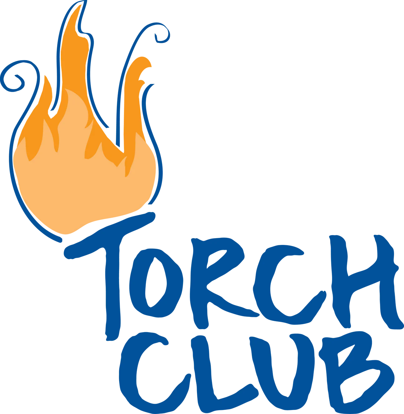 A logo with a stylized flame and the words "Torch Club" written below in blue text.