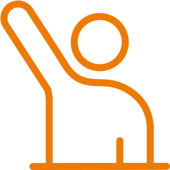 Outline of a person raising their hand.