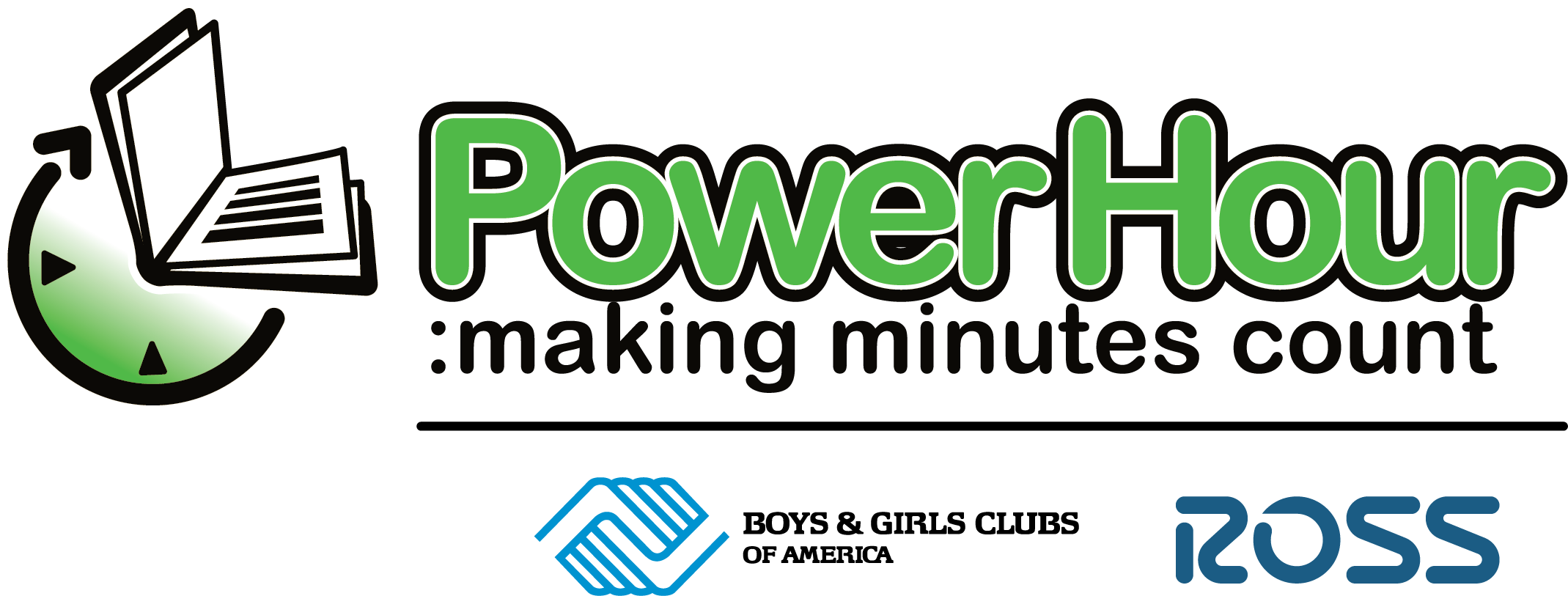 Power Hour logo with a clock face and an arrow pointing to the right.