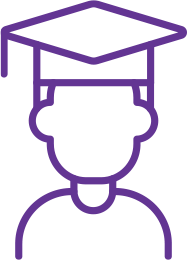 Line drawing of a graduate wearing a cap and gown.
