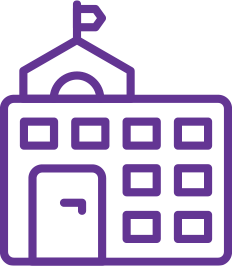 Outline of a school building with a flag on top