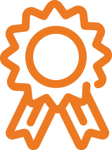 Orange medal ribbon with a star-shaped ornament in the center.