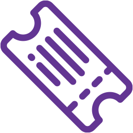 An illustration of a movie or event ticket with purple outlines.