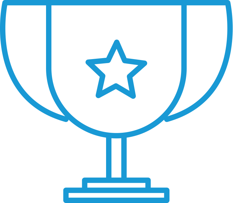 Outline illustration of a trophy cup with a star in the center.