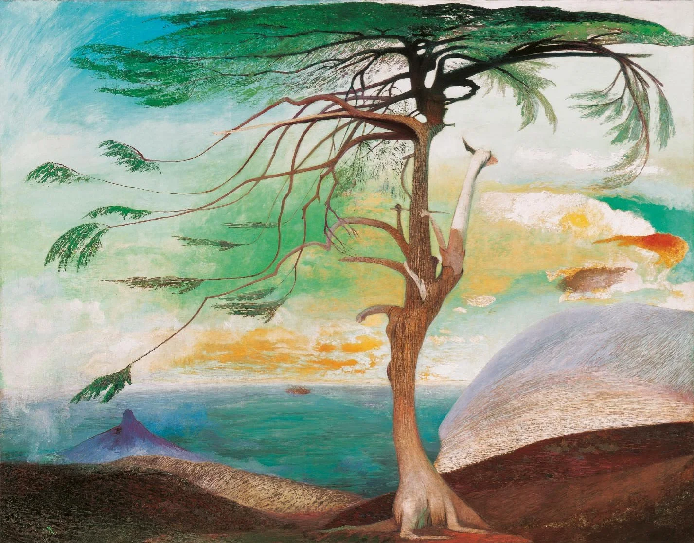 Notebook featuring Lonely Cedar by Tivadar Csontváry Kosztka, an Eastern European Symbolist landscape painting of a windswept cedar tree against a dramatic sky and distant hills.