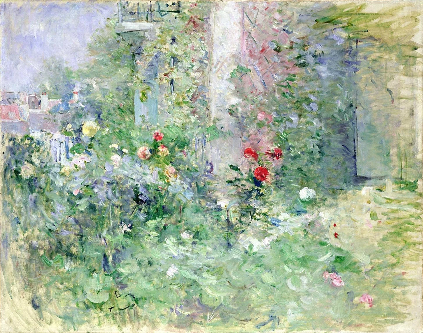 Notebook featuring Le Jardin à Bougival by Berthe Morisot, an Impressionist garden painting with soft pastel flowers and lush greenery in a peaceful French garden setting.