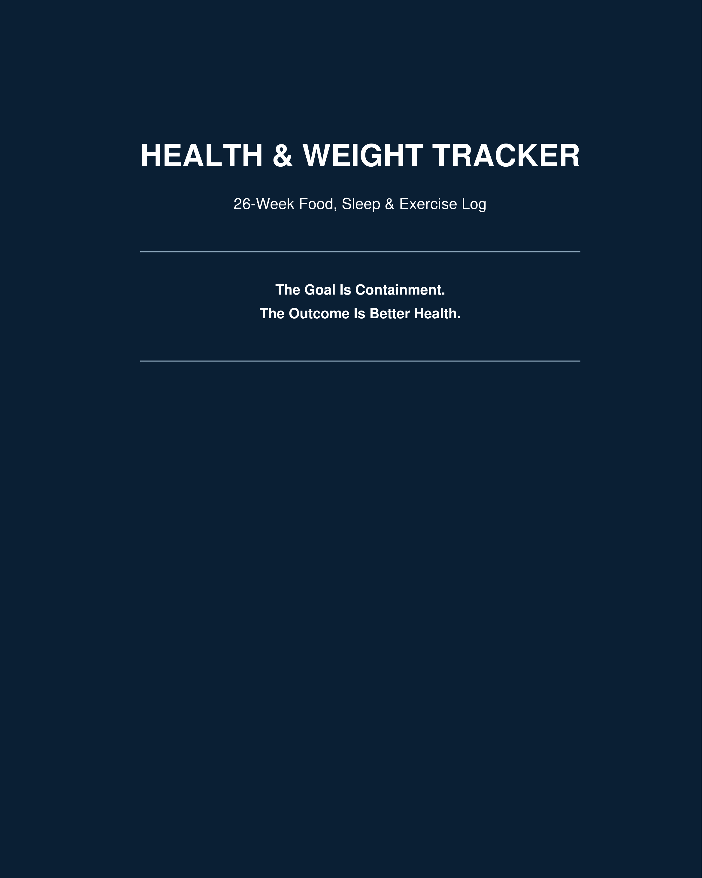 Health and weight tracker notebook with 26-week food, sleep, exercise, and nutrition logging pages designed to support long-term habit tracking and healthier routines.