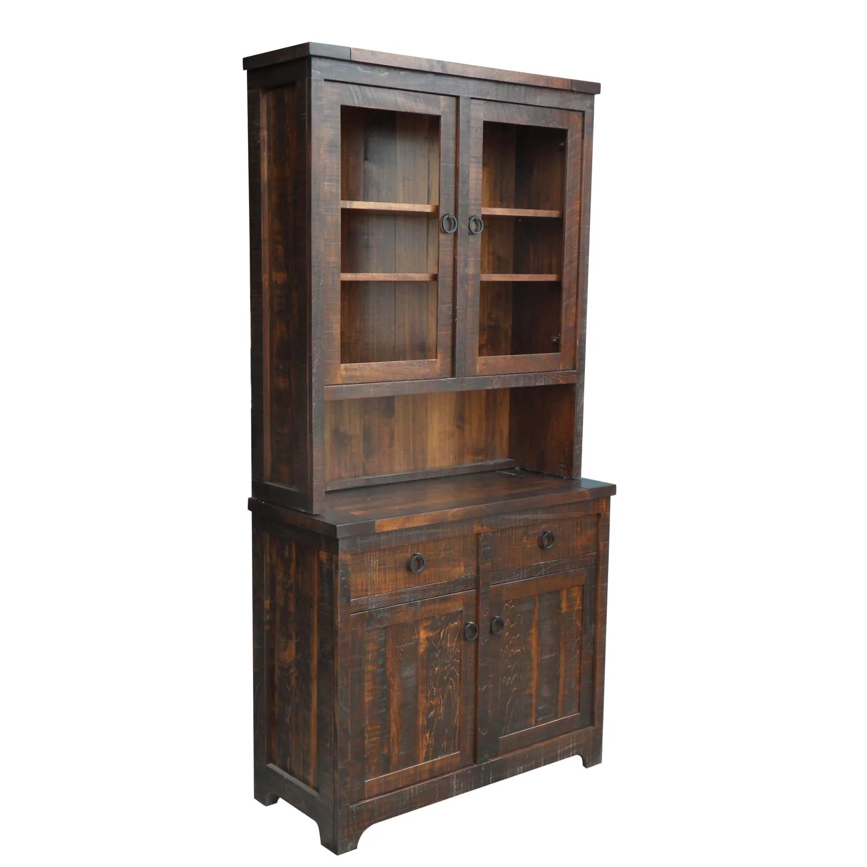 Century 2 Drawer 2 Door Buffet with 2 Glass Door Hutch