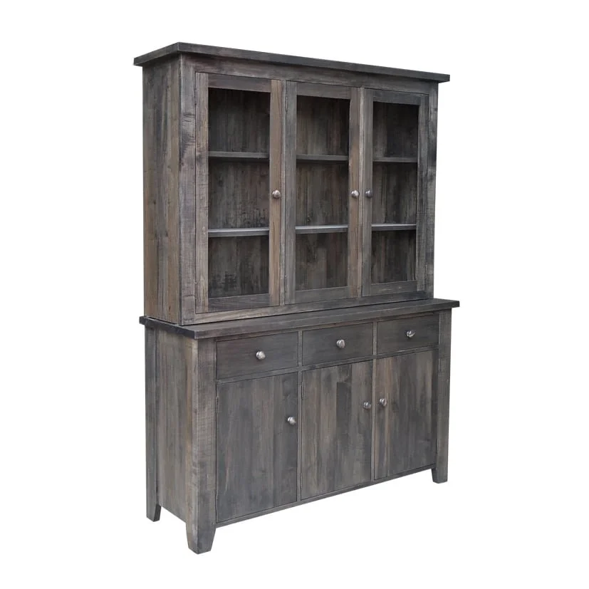 Dakota 3 Drawer 3 Door Buffet with 3 Glass Door Hutch