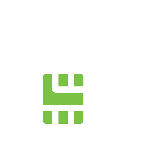 Icon of a SIM, depicted with a white outline and green label, on a black background.