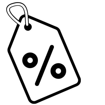 A white sale tag with a discount percentage symbol on it, hanging against a black background.