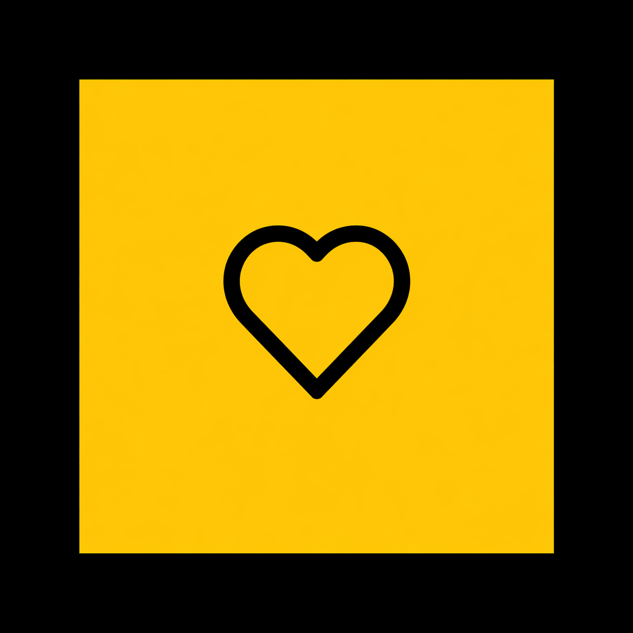 Yellow background with a black outline of a heart in the center.
