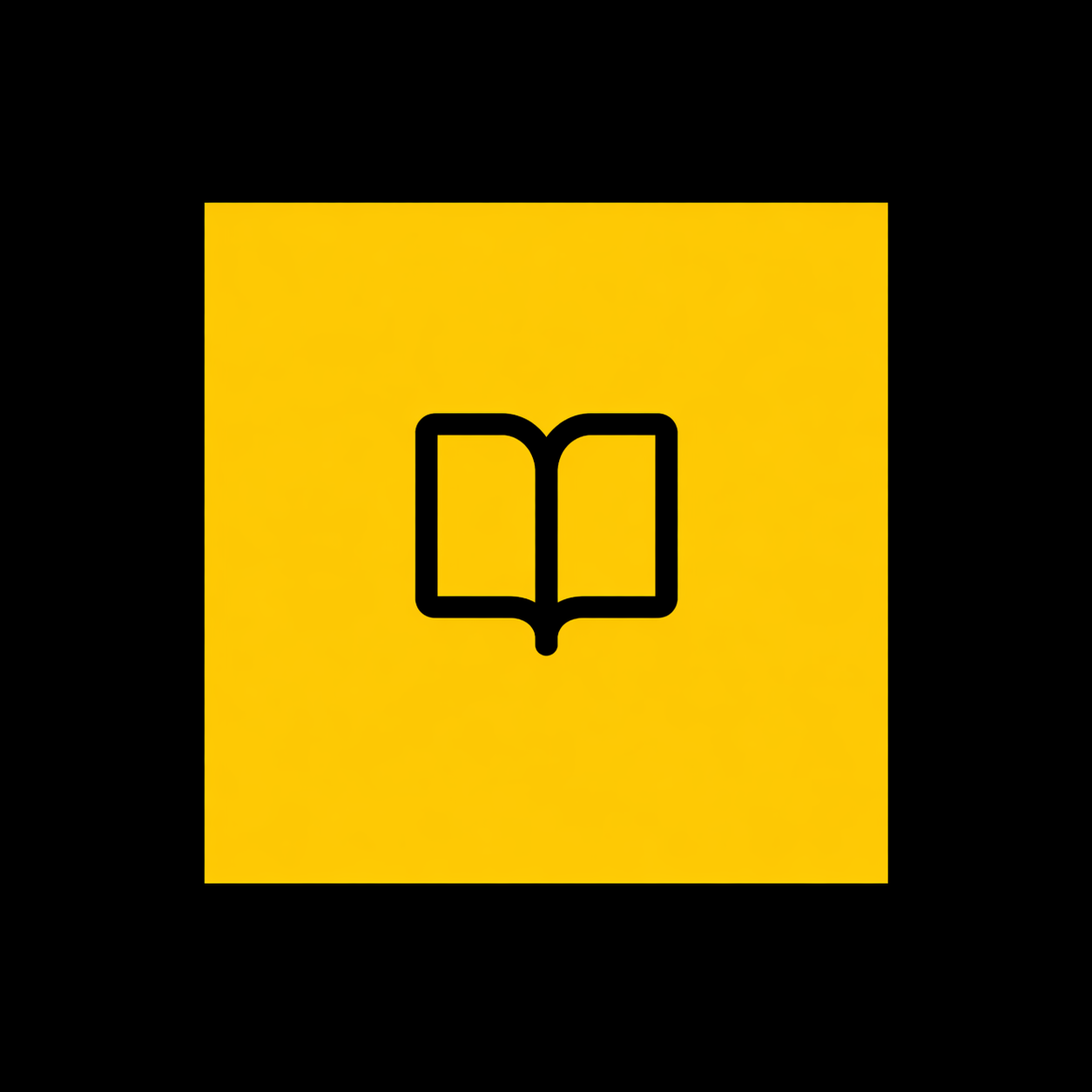 Icon of a book within a yellow square, surrounded by a black border.