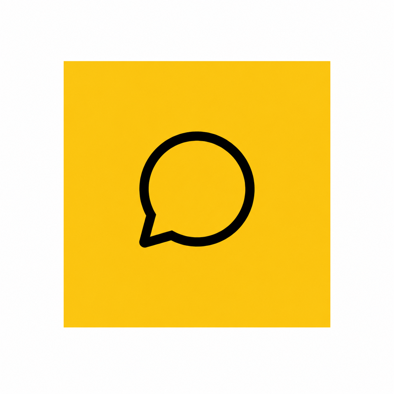 Yellow square icon with a black outlined speech bubble inside.