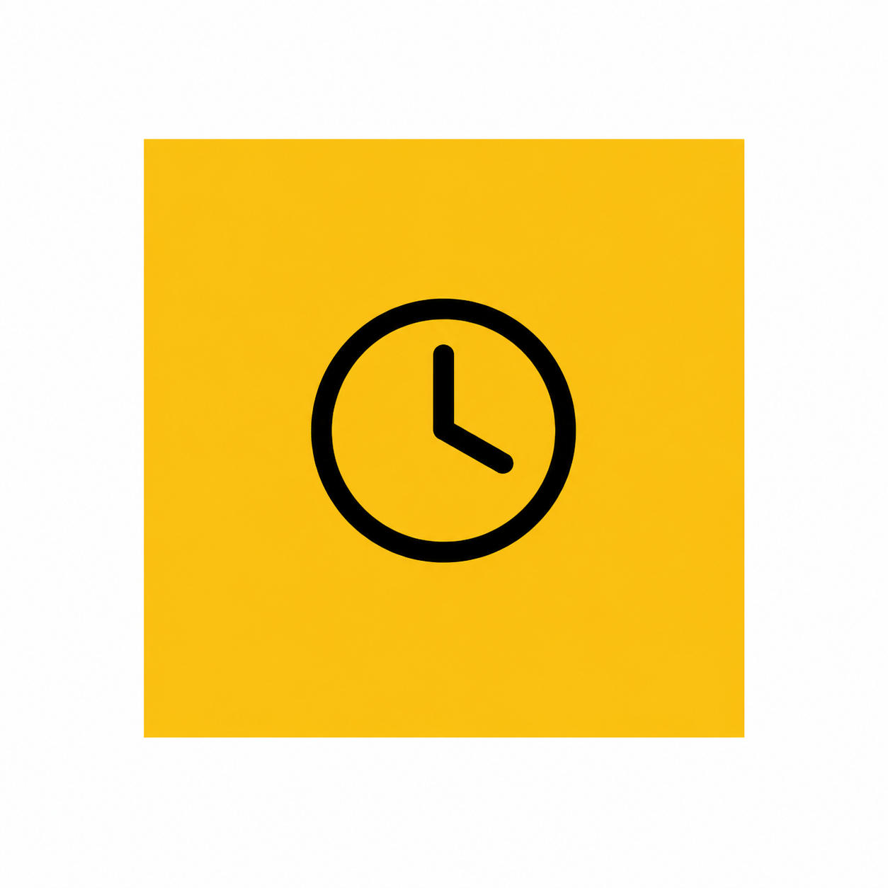 Clock icon on a yellow background.