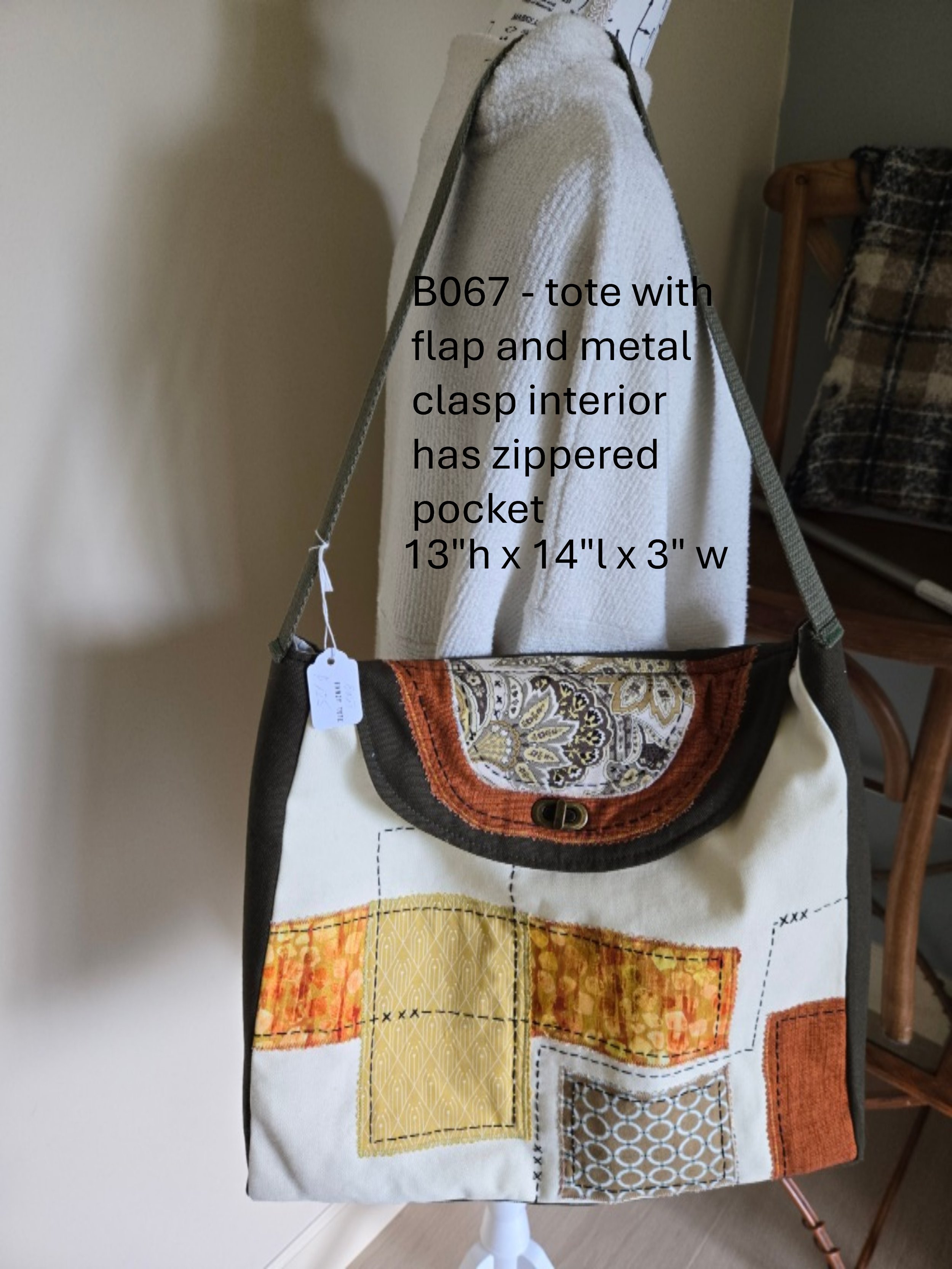 Artisan Patchwork Tote Bag with Metal Clasp