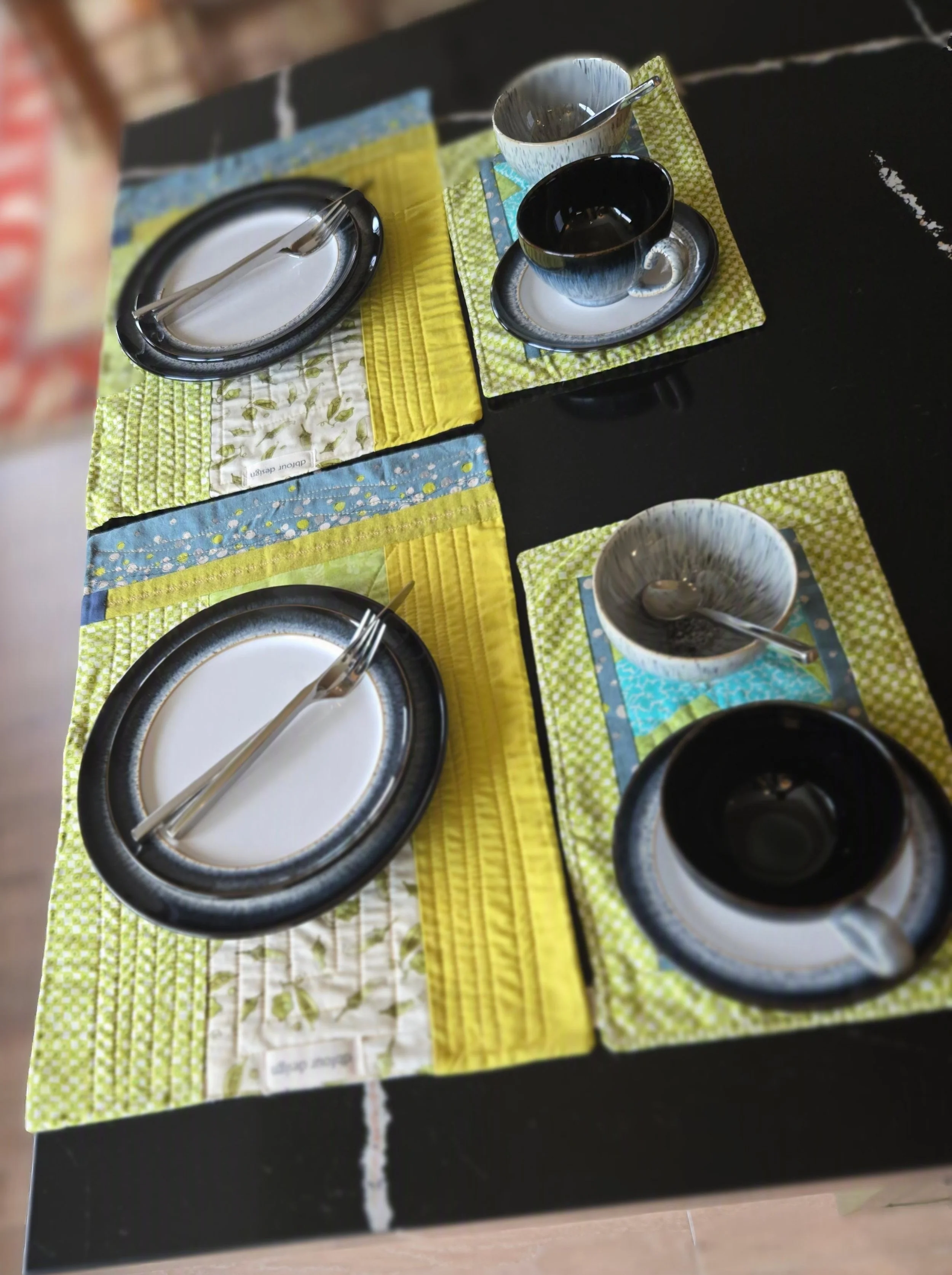 Colorful fabric placemats and mug rugs to dress up up any table, another dbfourdesign product