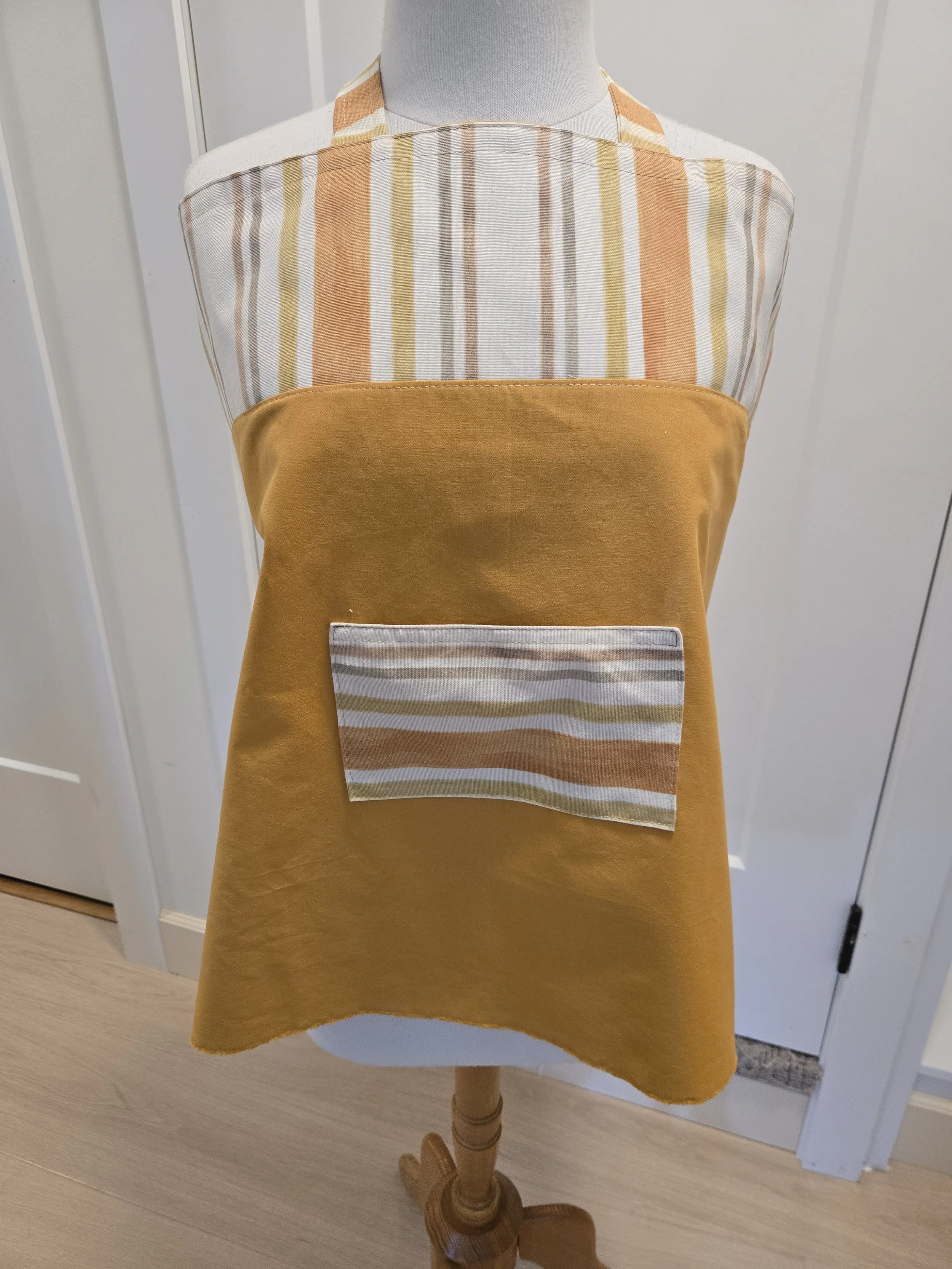 Handcrafted Mustard-Striped Kid's Apron