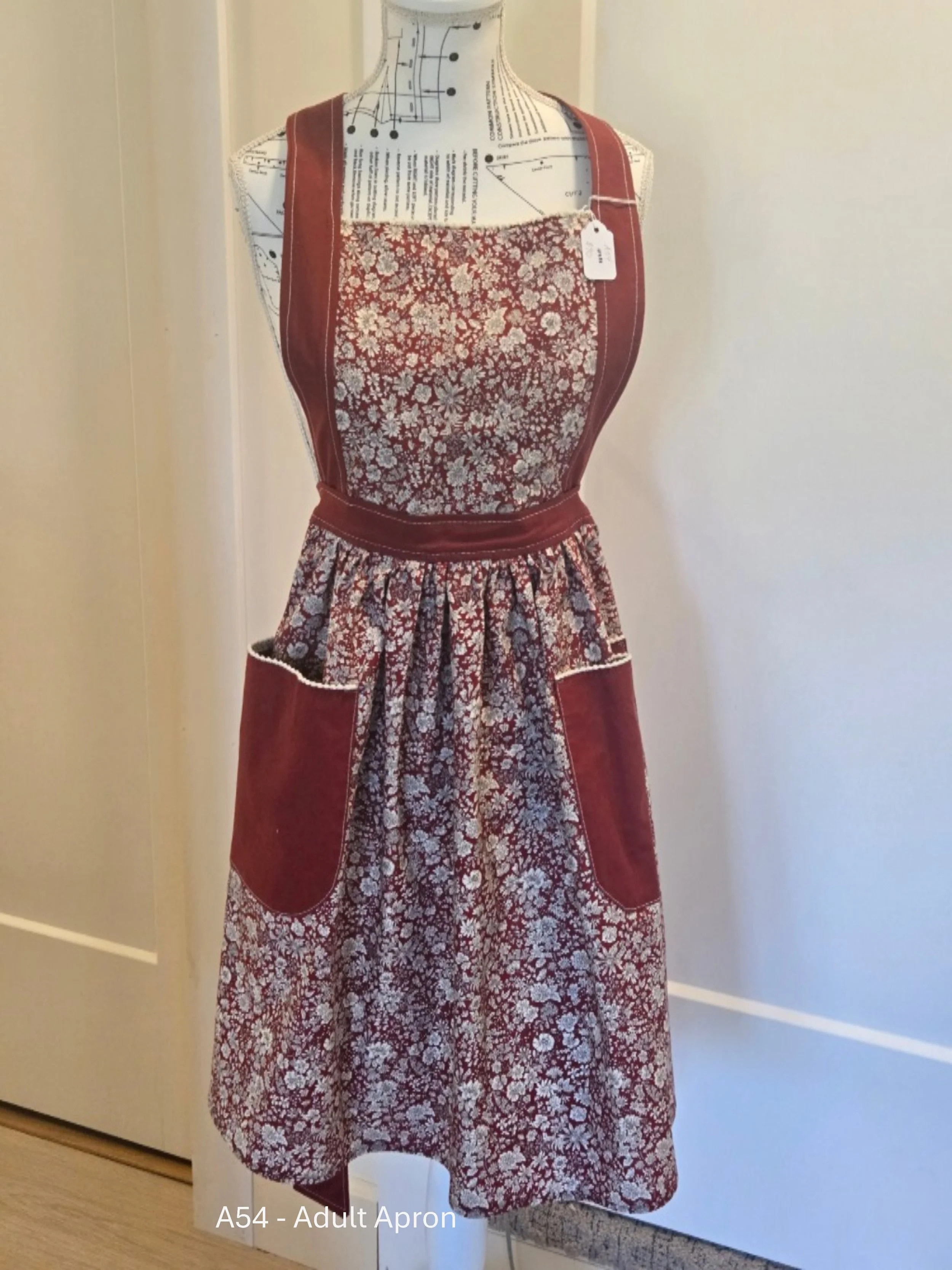 Vintage Floral Burgundy Apron