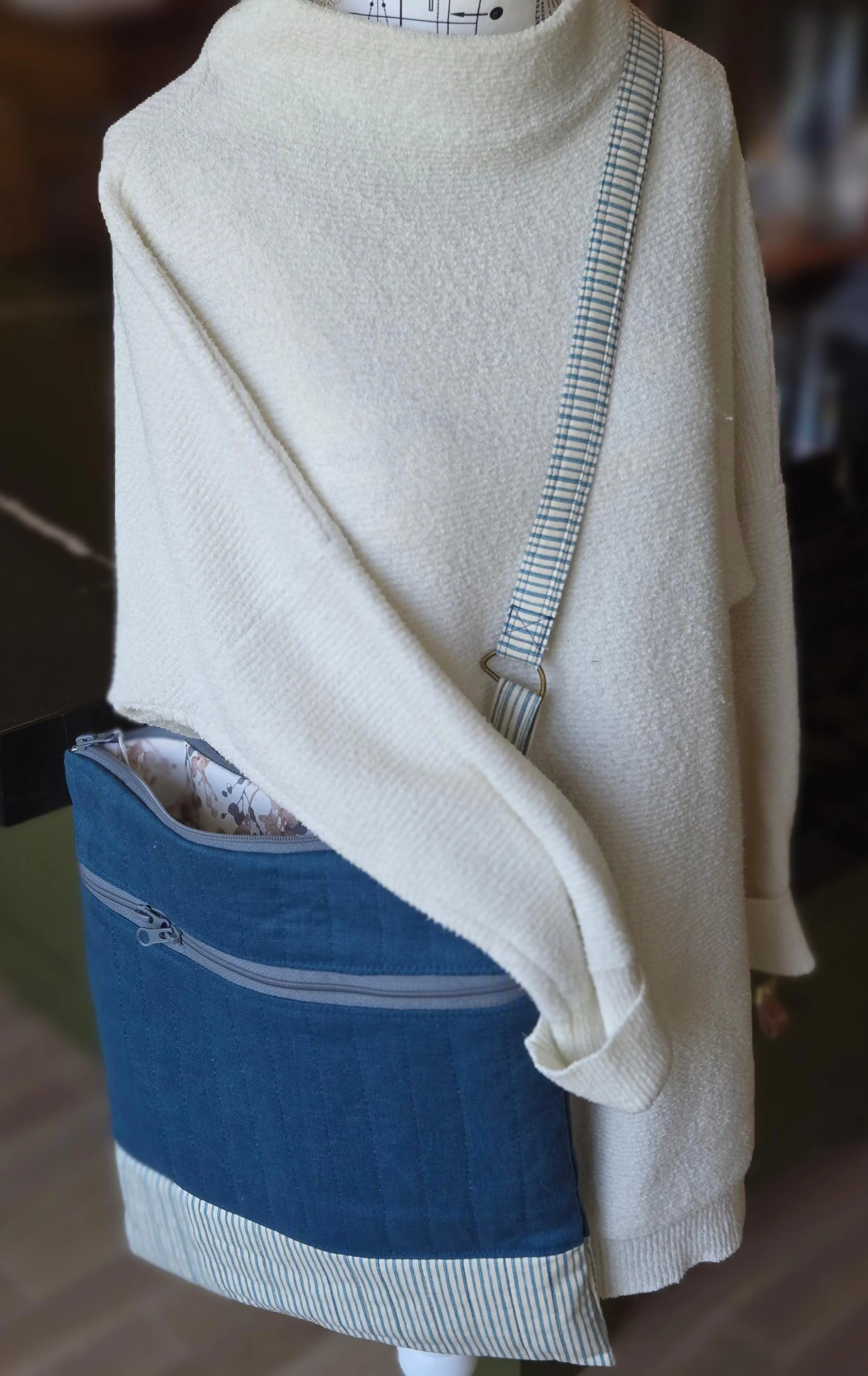 Blue cross body bag for everyday use. dbfourdesign inspired