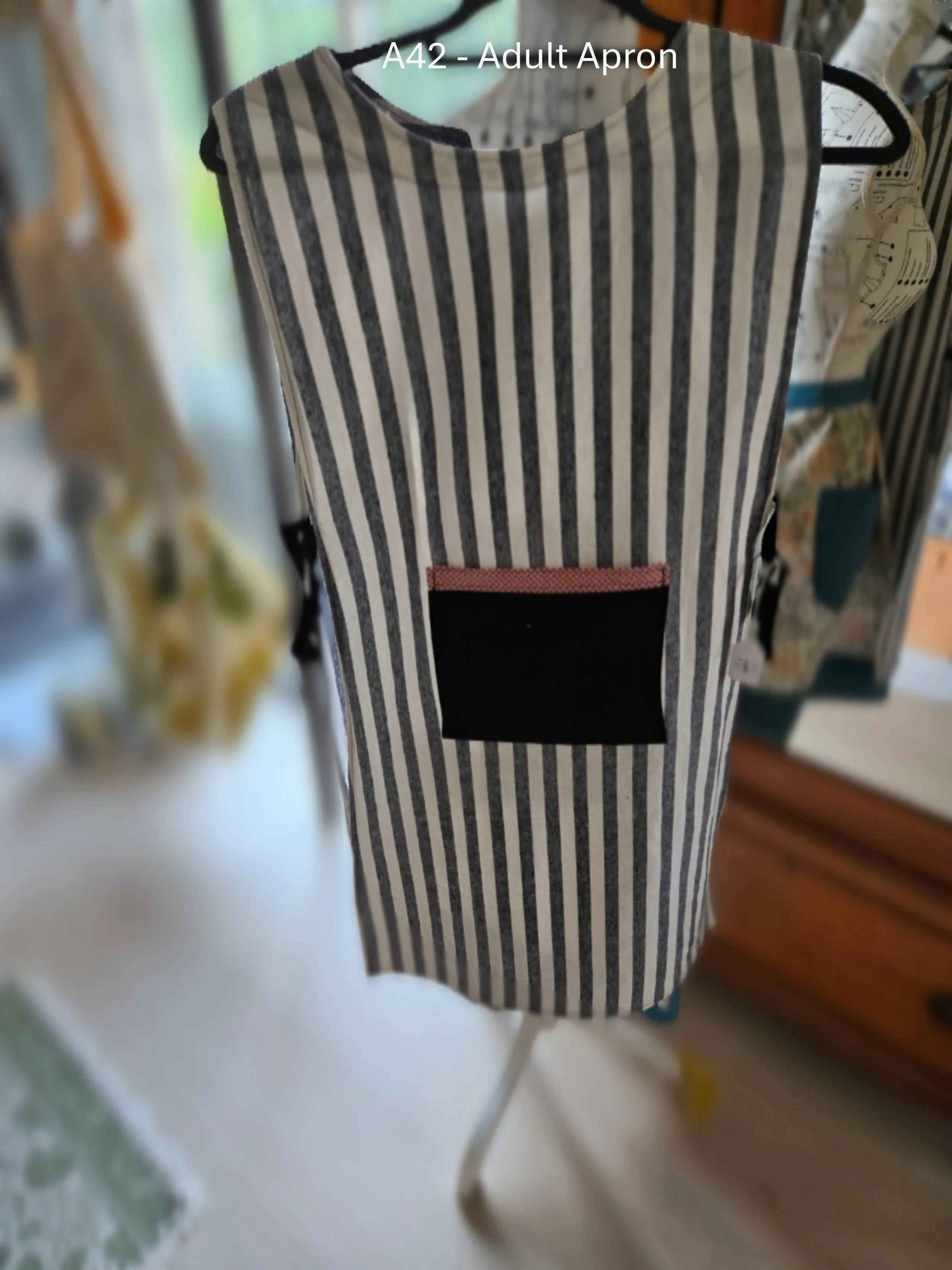Striped Cotton Adult Apron with Pocket