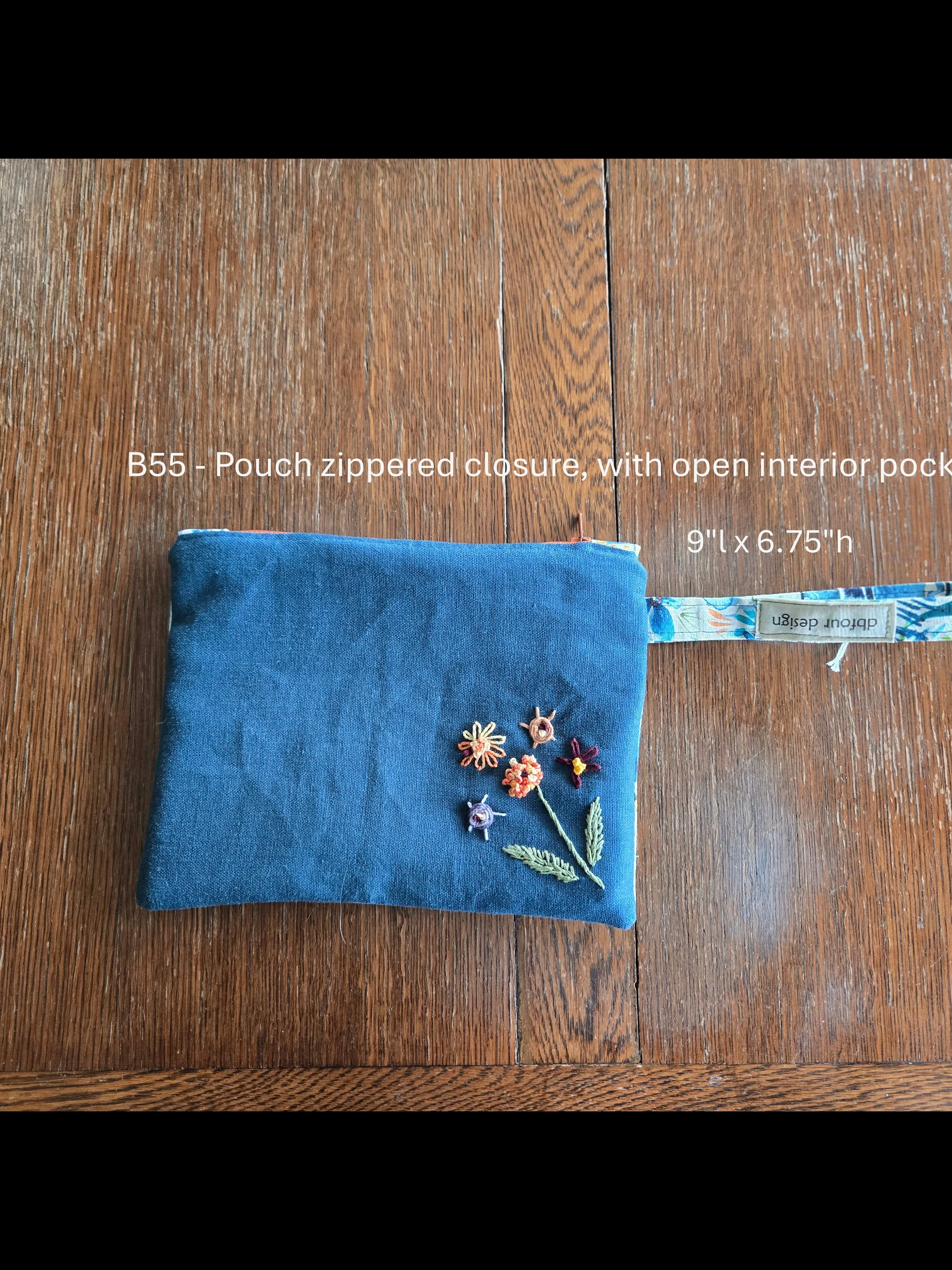 Embroidered Floral Zippered Pouch