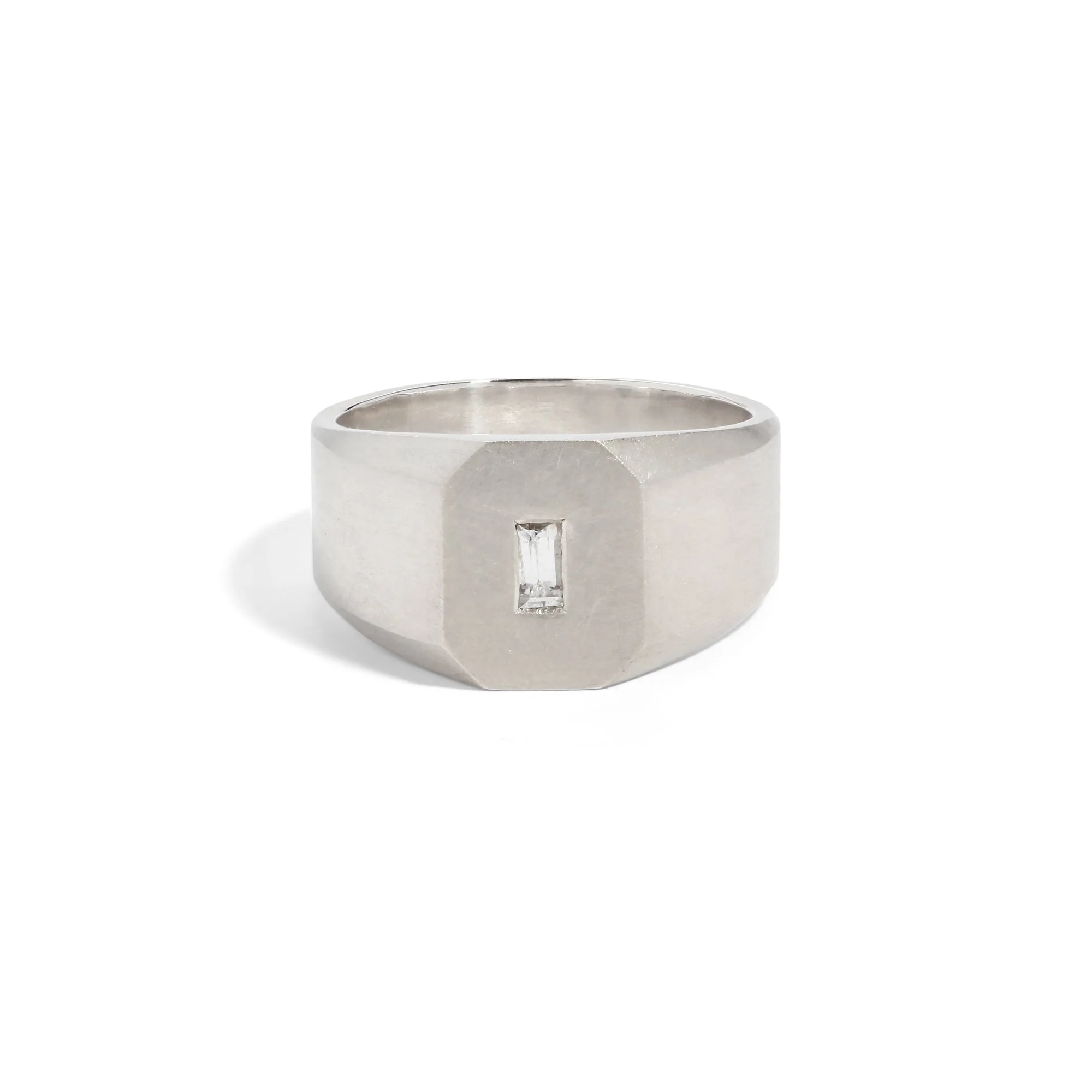 ELONGATED HEXAGON WHITE SAPPHIRE SIGNET