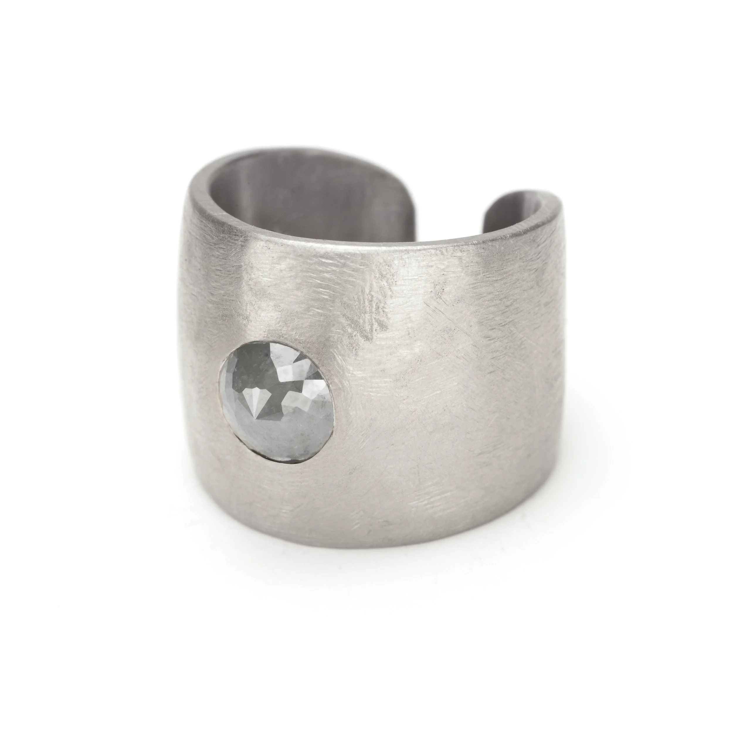 Custom Rose Cut Grey Diamond Cuff Ring