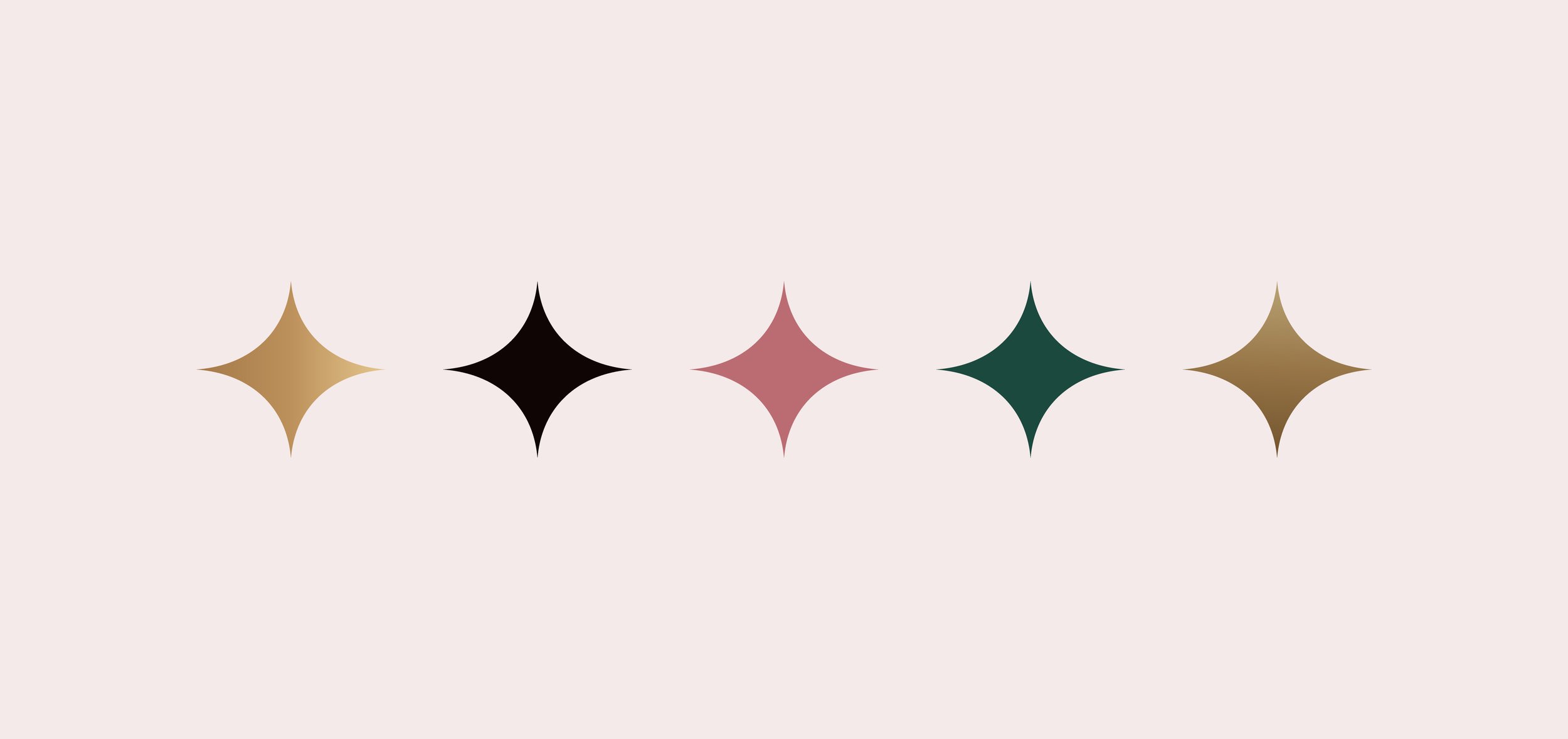 gold, black, pink, green, and dark gold graphic star elements