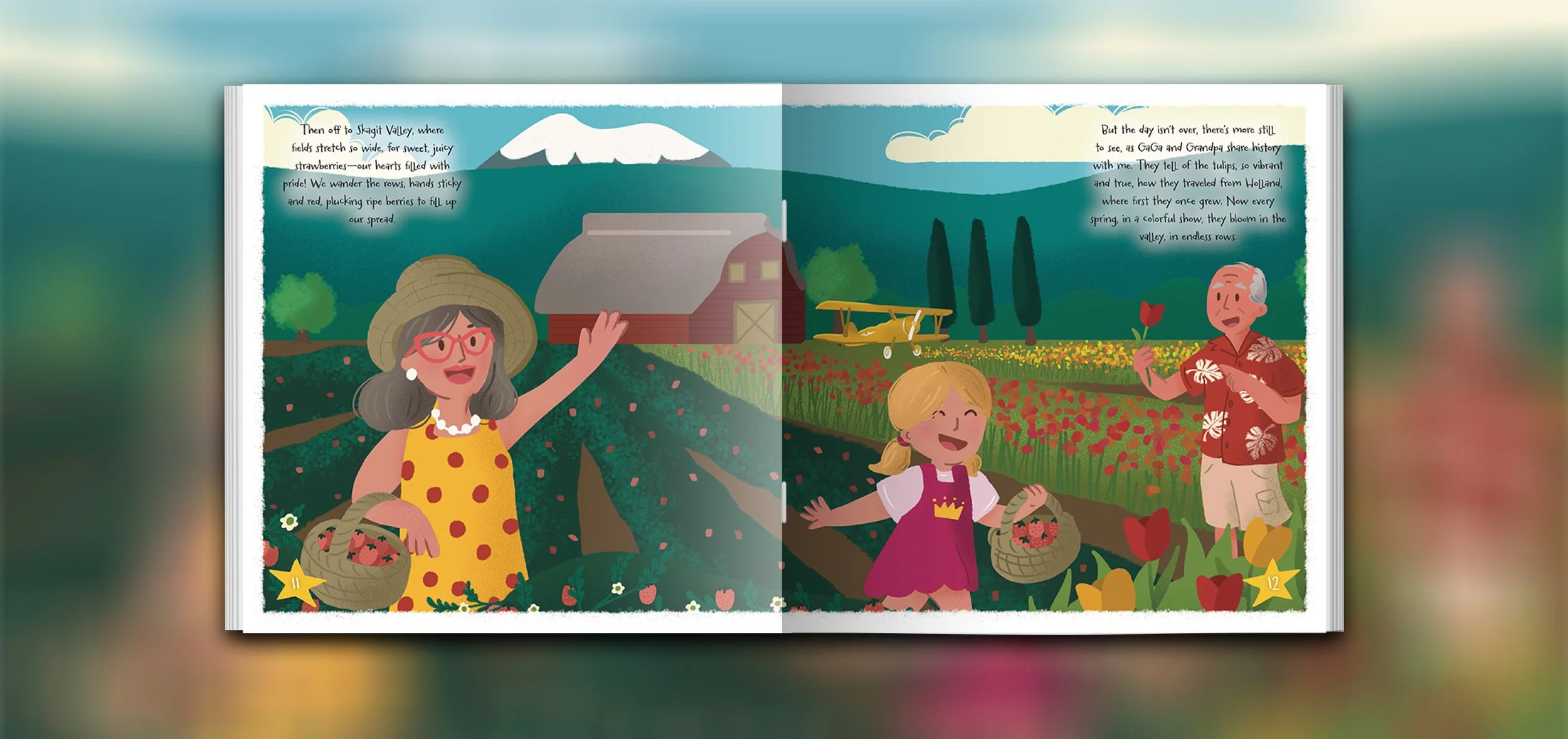 Spread illustration of colorful Skagit Vally