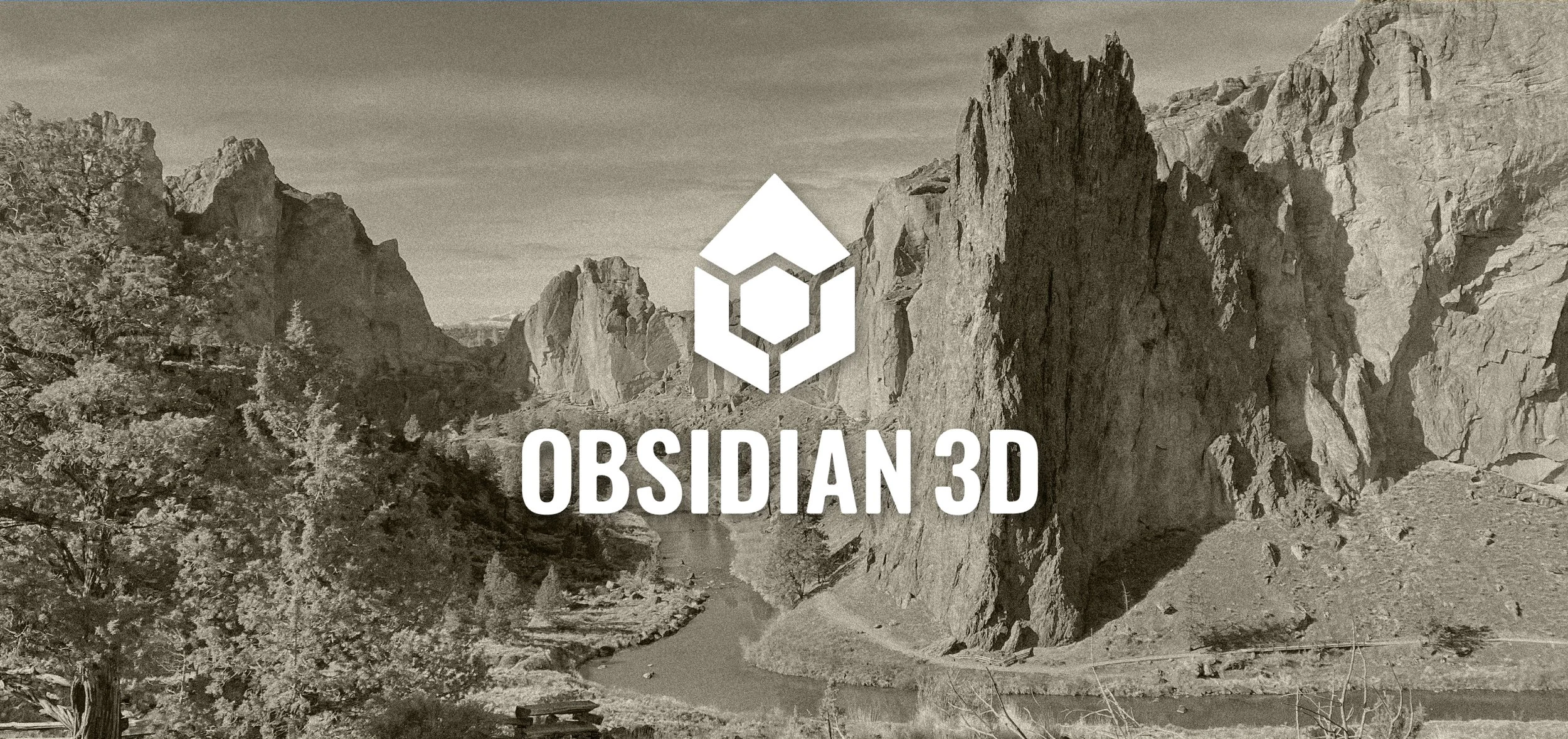 Central Oregon Smith Rocks Landscape brand image with white geometric logo