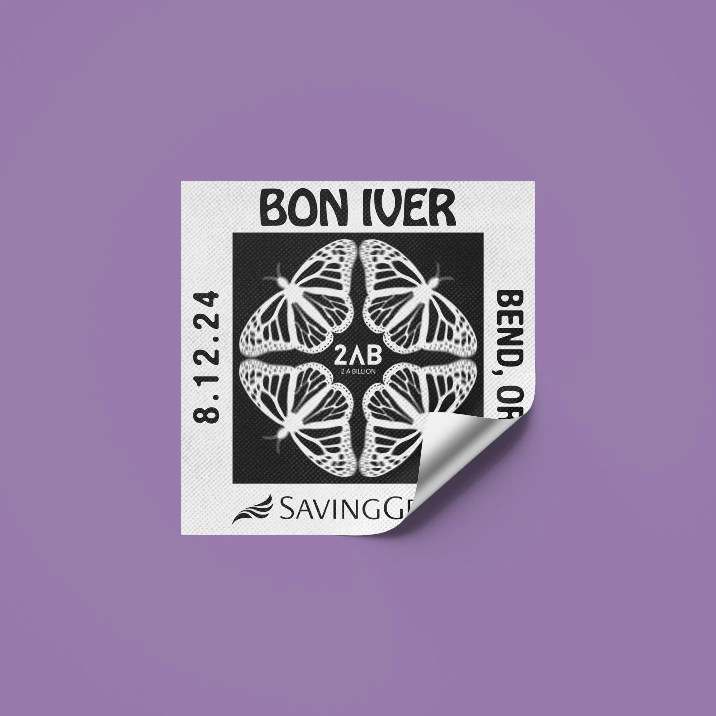 Grunge butterfly sticker design for band and domestic violence philanthropist Bon Iver