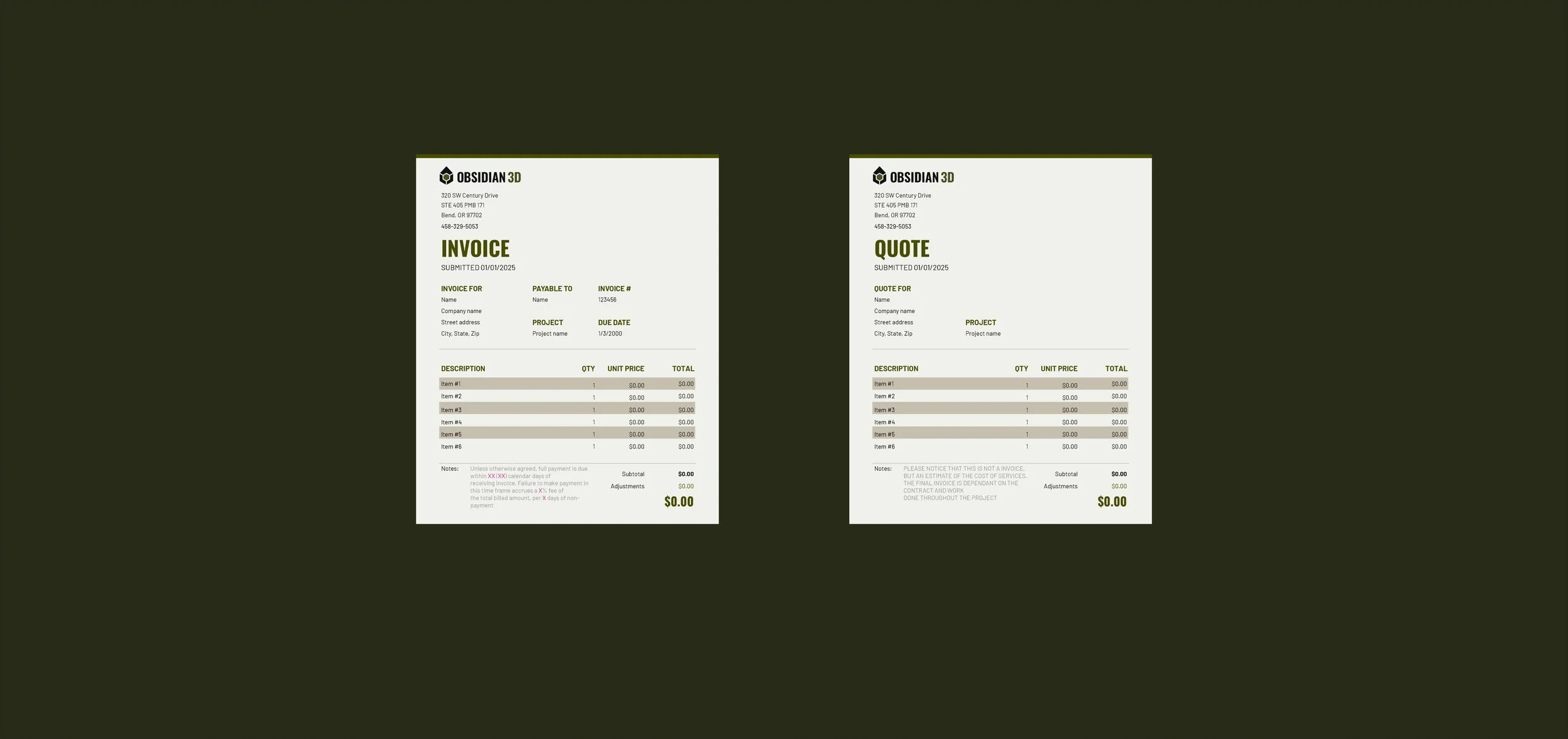 Clean and professional Invoice and Quote document design for tech company