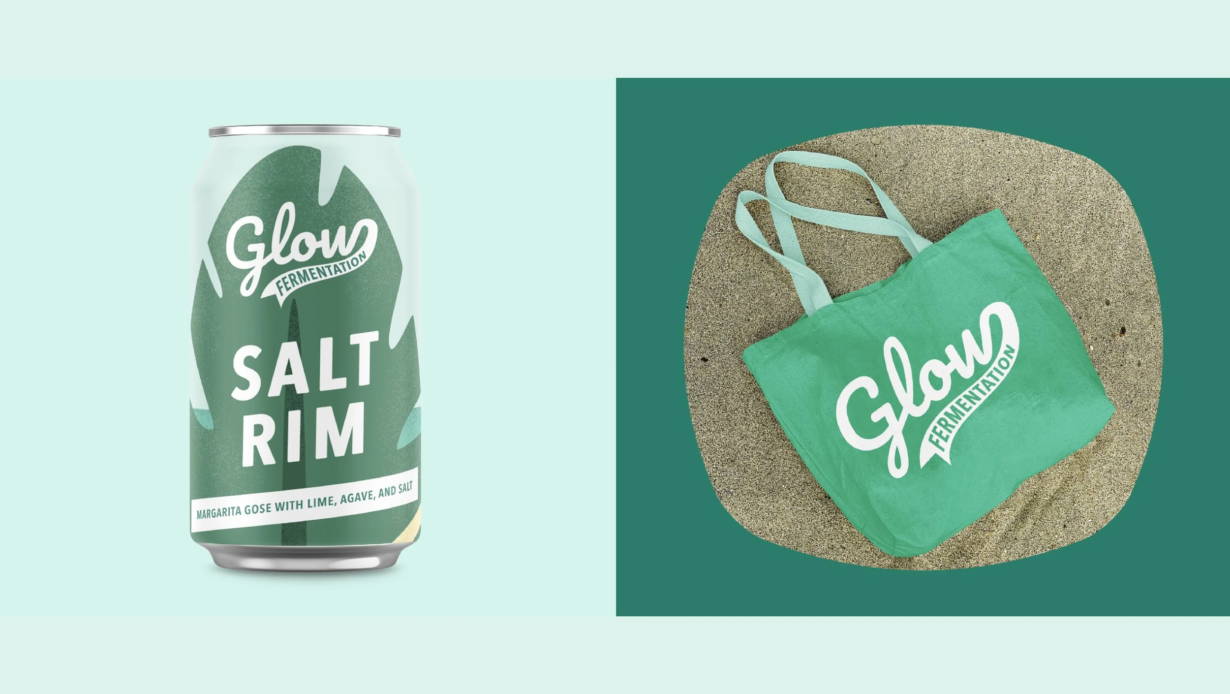Green tote bag design with beer can label for woman-owned brewery