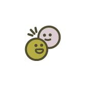 Illustrated expressive smiley face icon representing brand personality