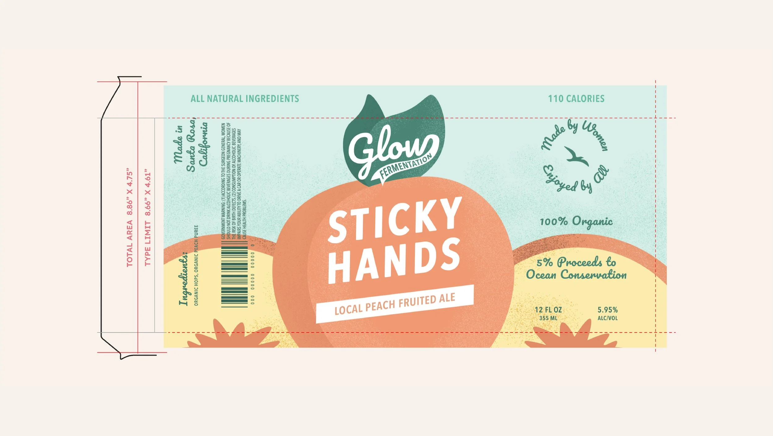 Illustrated can label design with peaches for brewery