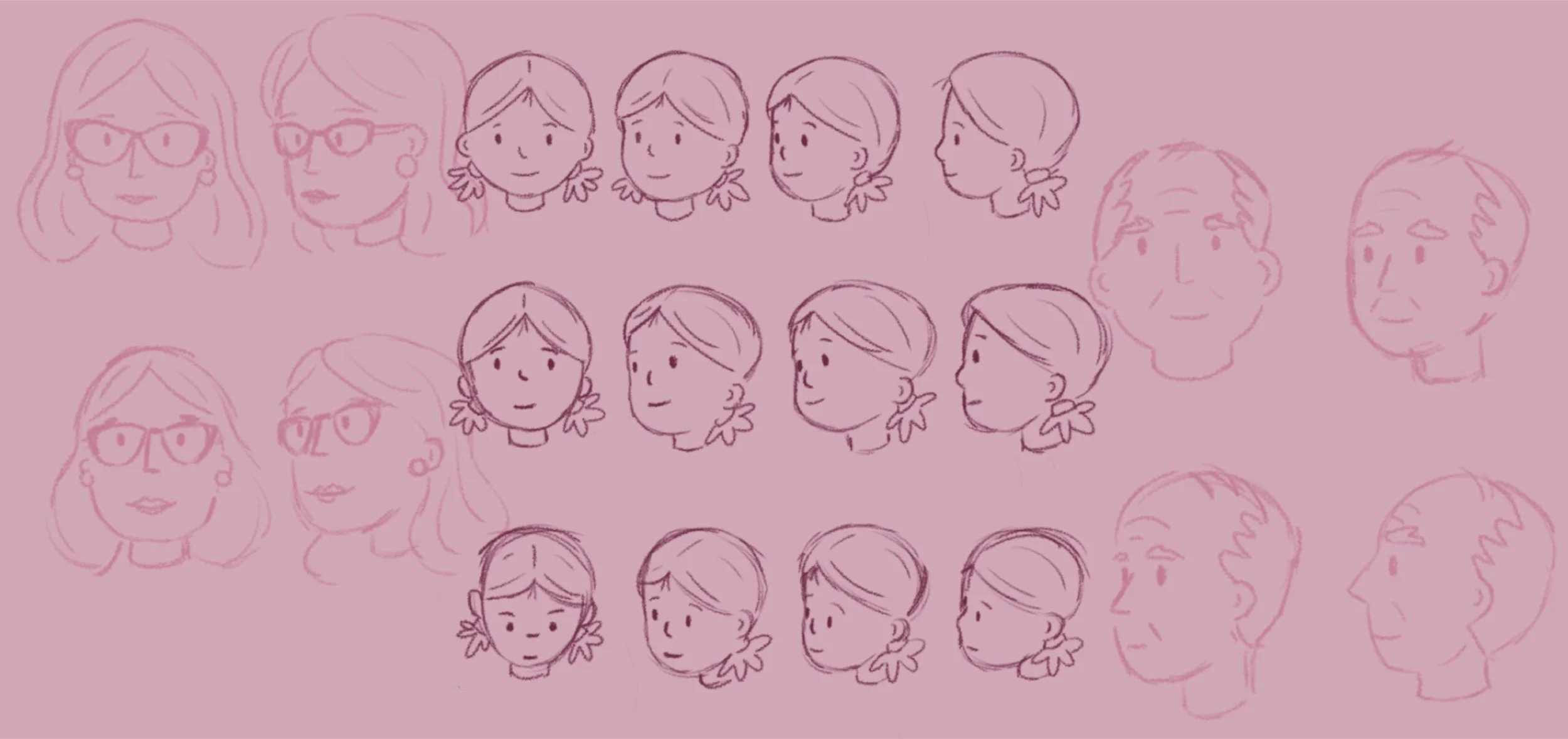 Character design for little girl and grandparent book characters