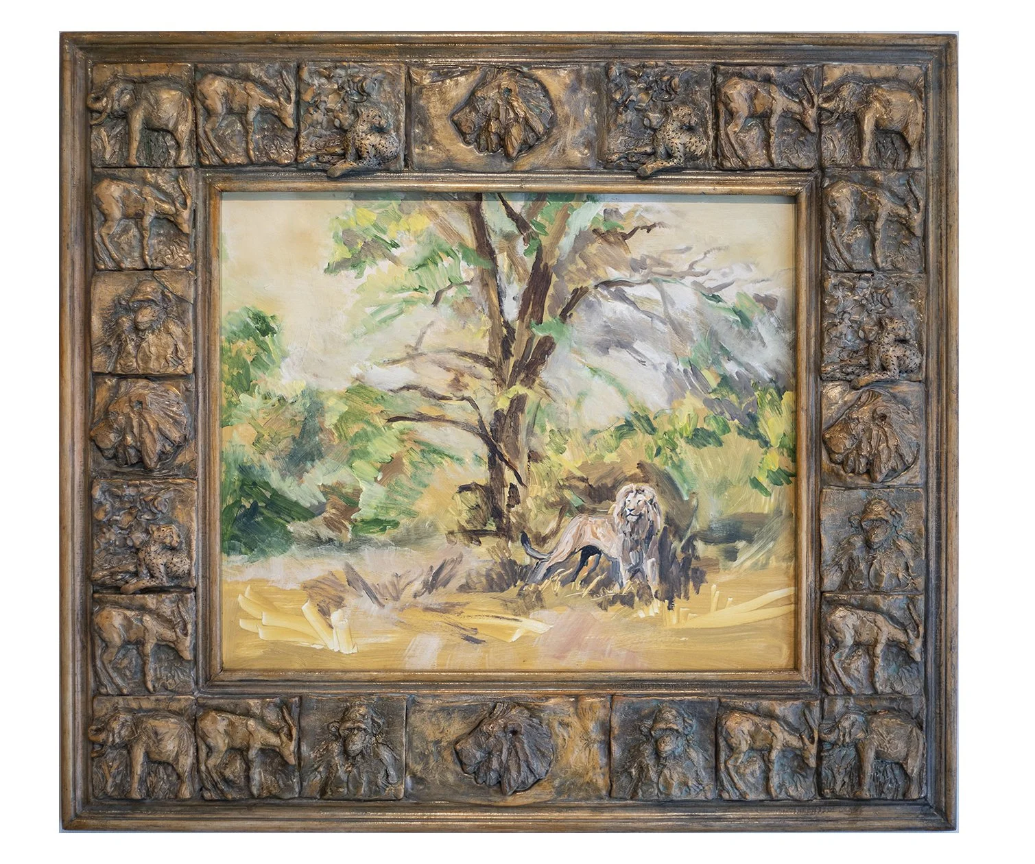 Lion
oil on panel with cast plaster and wood frame 37” x 32.5” 2018

Private Collection
