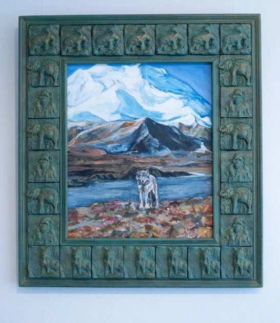 Wolf
oil on panel with cast plaster and wood frame. 32.5” x 37” 2018

Private Collection