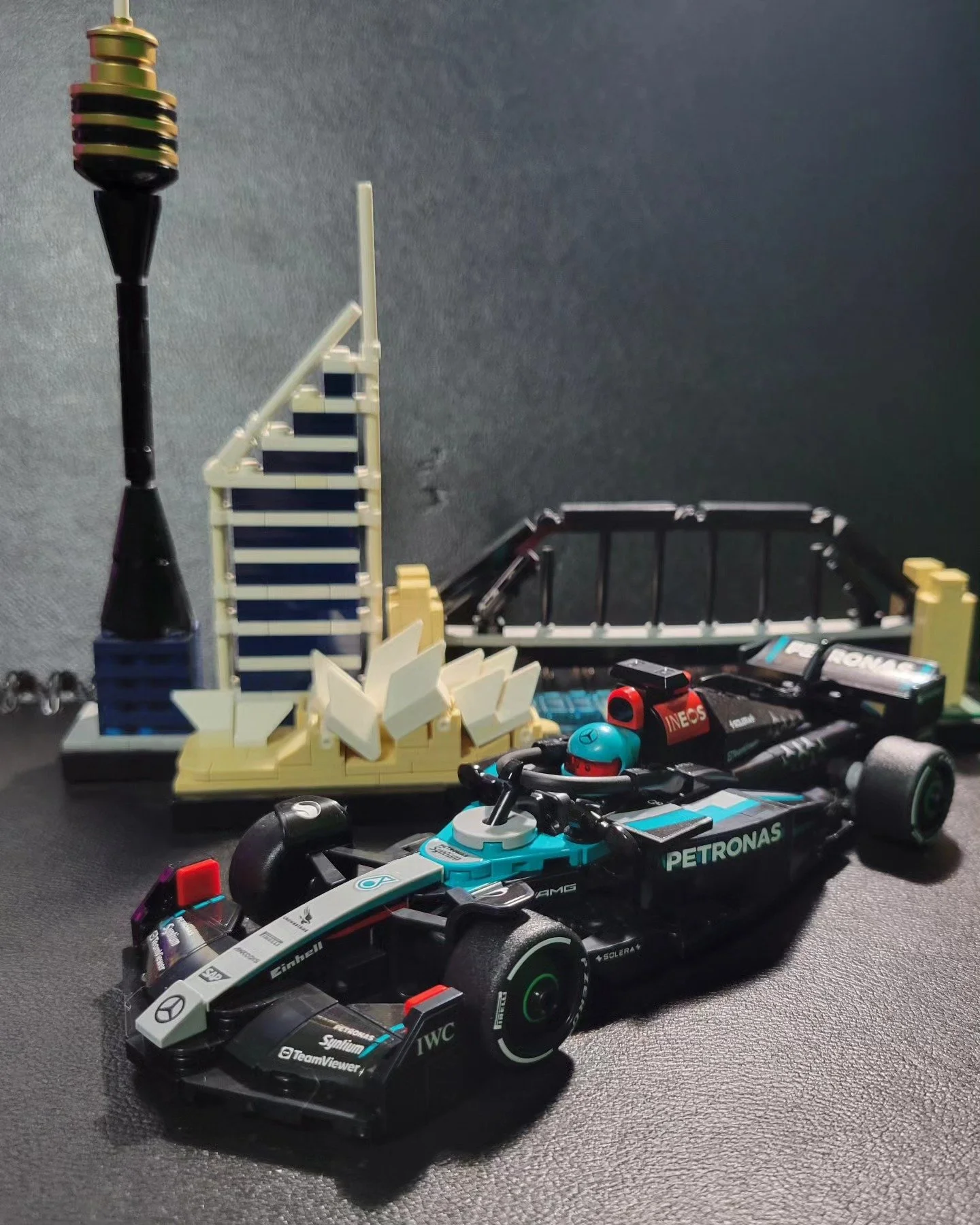 Silver arrows in Lego! 🤍🩵🖤 
.
.
.
#mercedesamgf1 #legospeedchampions #legophotography