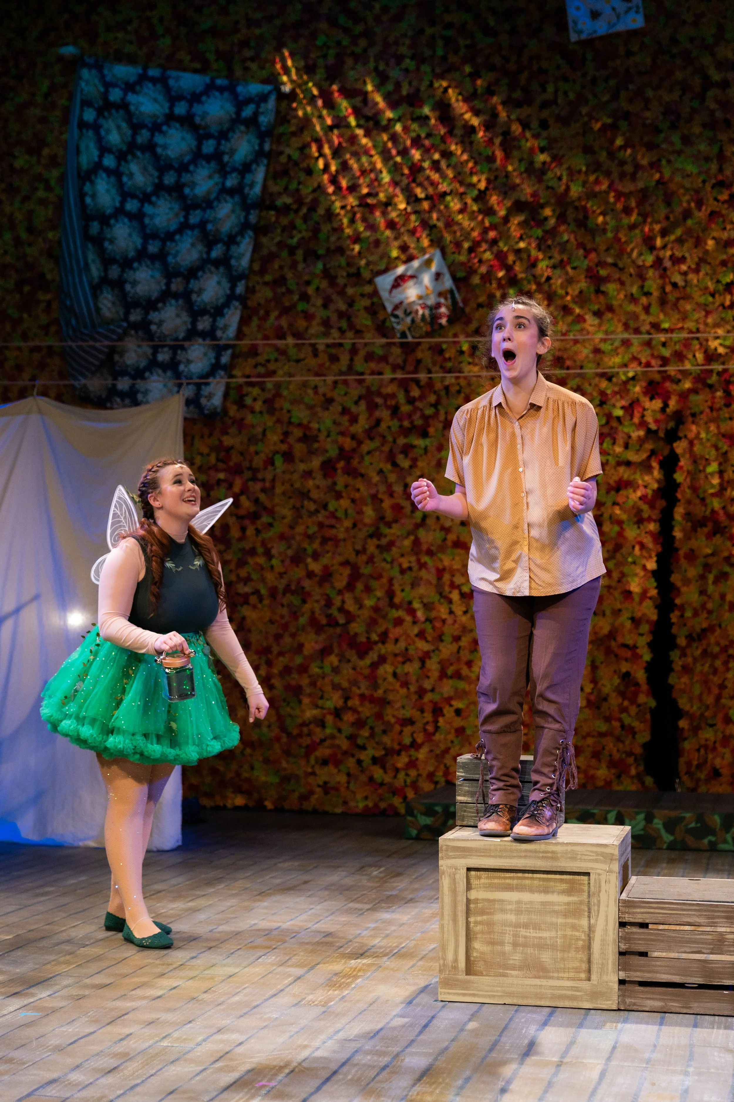 Cait Kaiser as Tinker Bell and Sophia Twohig as Peter