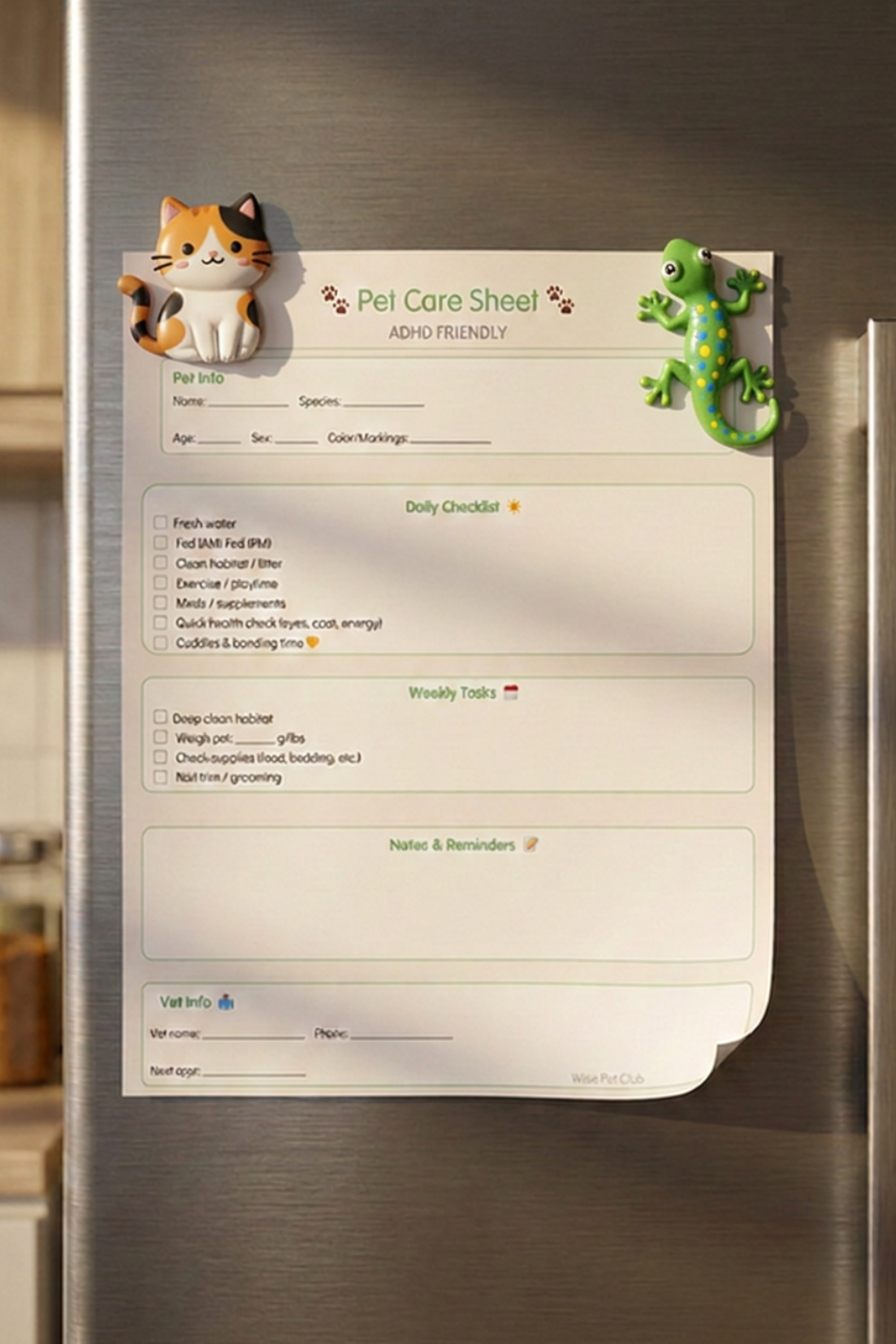 ADHD Friendly Pet Care Sheet