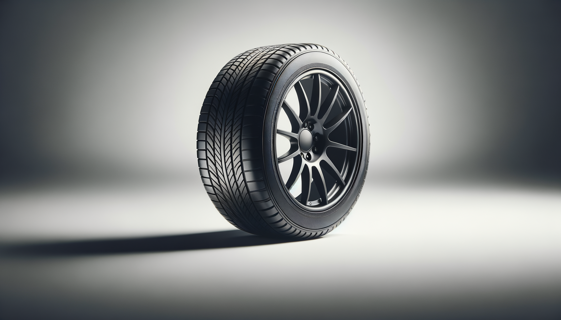 A black automobile tire with a matching black alloy wheel, displayed on a plain light background.
