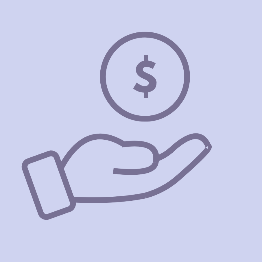 An icon of a hand holding a coin with a dollar sign on it.