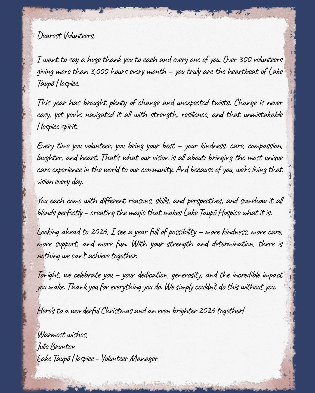 To Our Wonderful Volunteers