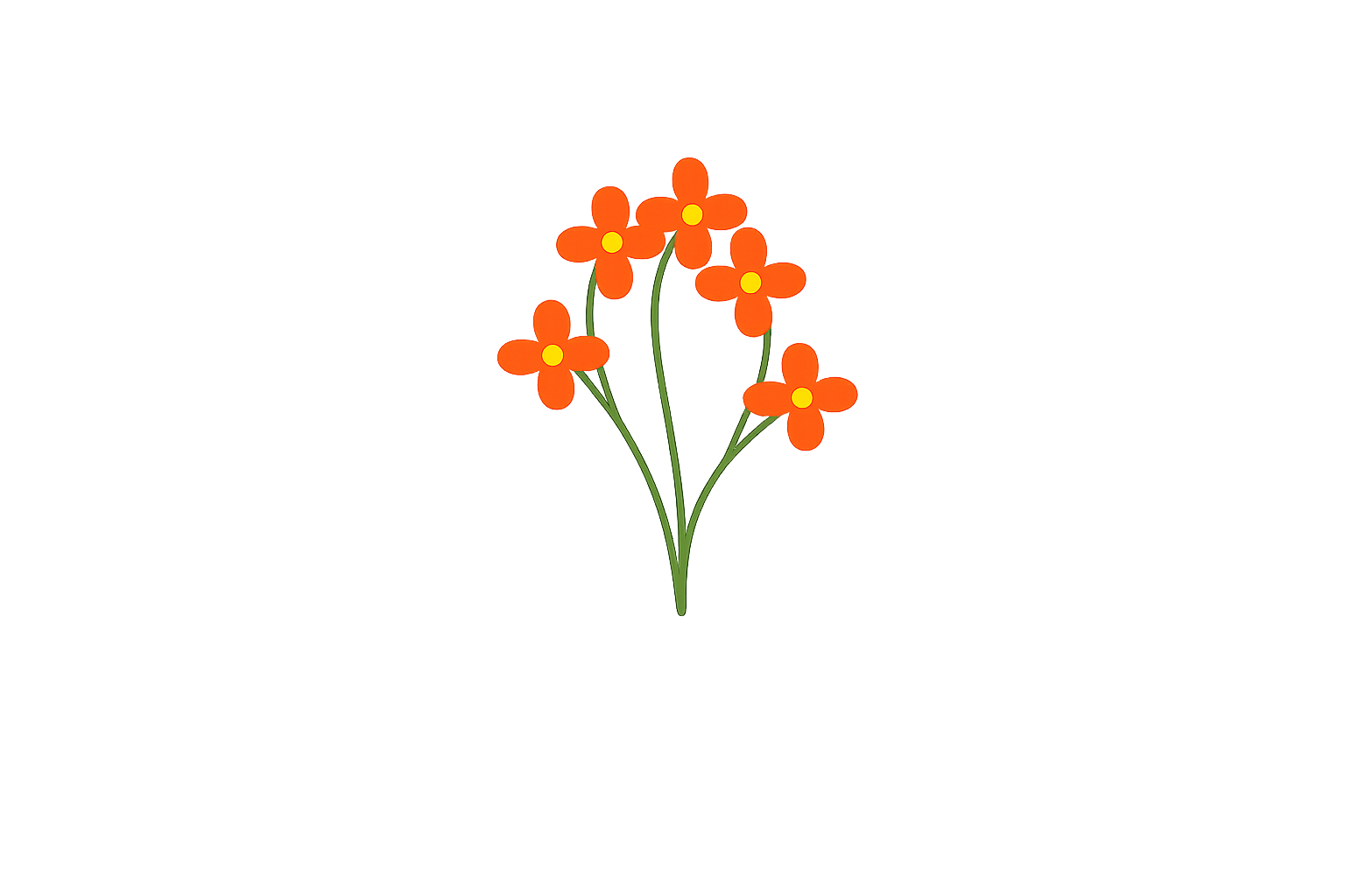 Neon-style illuminated outline of a bouquet of six orange flowers with yellow centers, glowing against a blurred dark background.