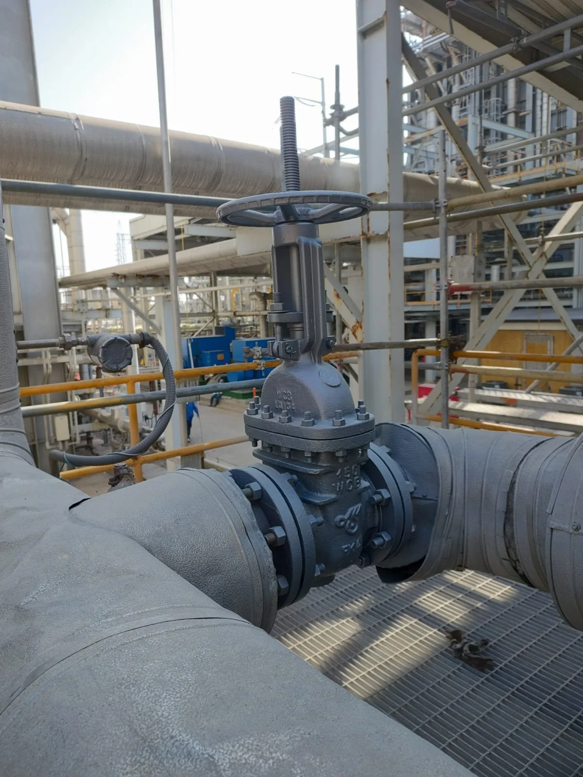Tubería industrial con válvula en una planta de proceso